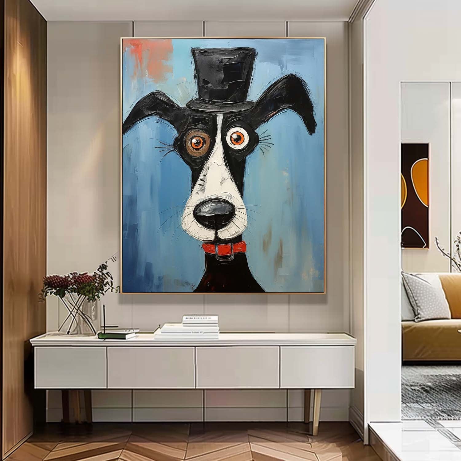 Impressionism Animal Oil Painting Abstract Lovely Dog Acrylic Painting Large Puppy Artwork Home Decor