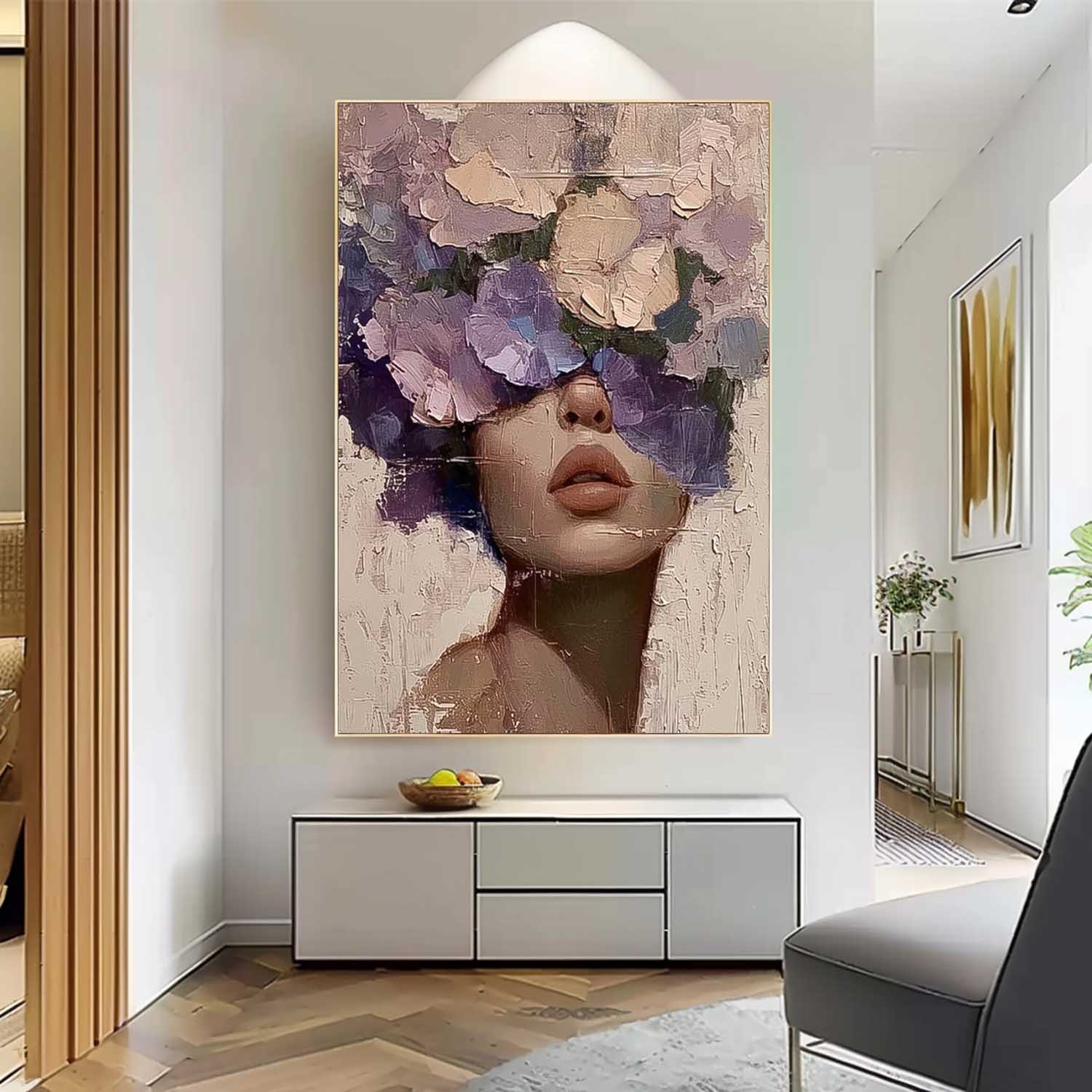 Beautiful Flower Woman Painting Texture Flower Girl Canvas Art Large Contemporary Figurative Art