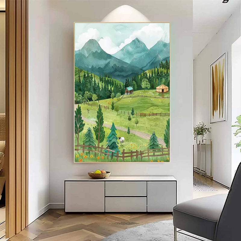 Abstract Modern Prairie Wall Art Sheep Acrylic Painting Large Landscape Oil Painting On Canvas Home Decor