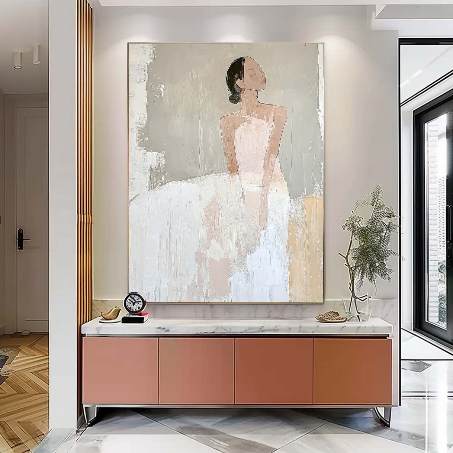 Large Figure Painting Original Elegant Woman Silhouettes Wall Art Minimalism Shadow Abstract Artwork Gift