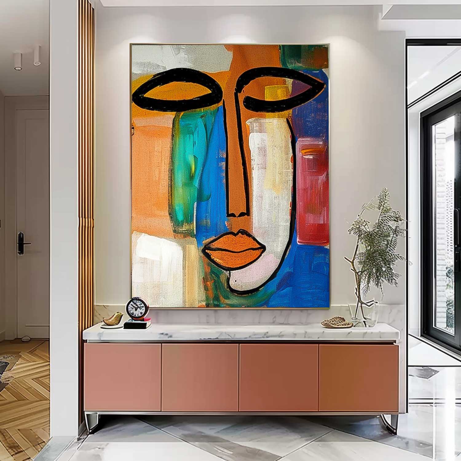 Original Colourful Bold Bright Artwork Expressive Abstract Faces Painting Modern Design New Art Wall Hanging