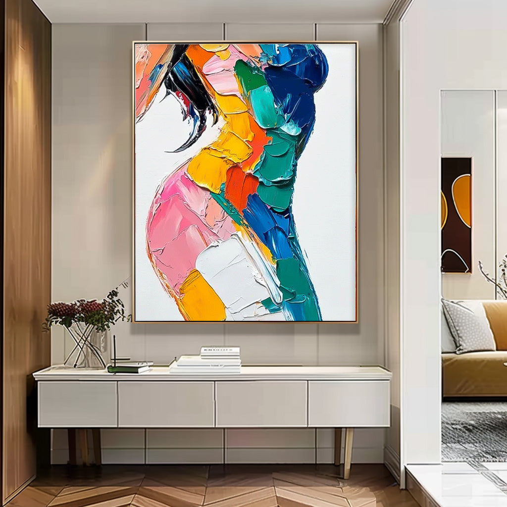 Modern Artwork Abstract Vibrant Colorful Body Oil Painting On Canvas Original Texture Sexy Girl Wall Art