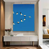 French Hand-Painted Oil Painting Large Wall Art Minimalist Wild Geese Abstract Canvas Oil Painting