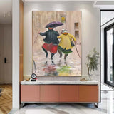 Rainy Day Cute Women Portrait Painting Original Humored Wall Art Interesting Medieval Style Art