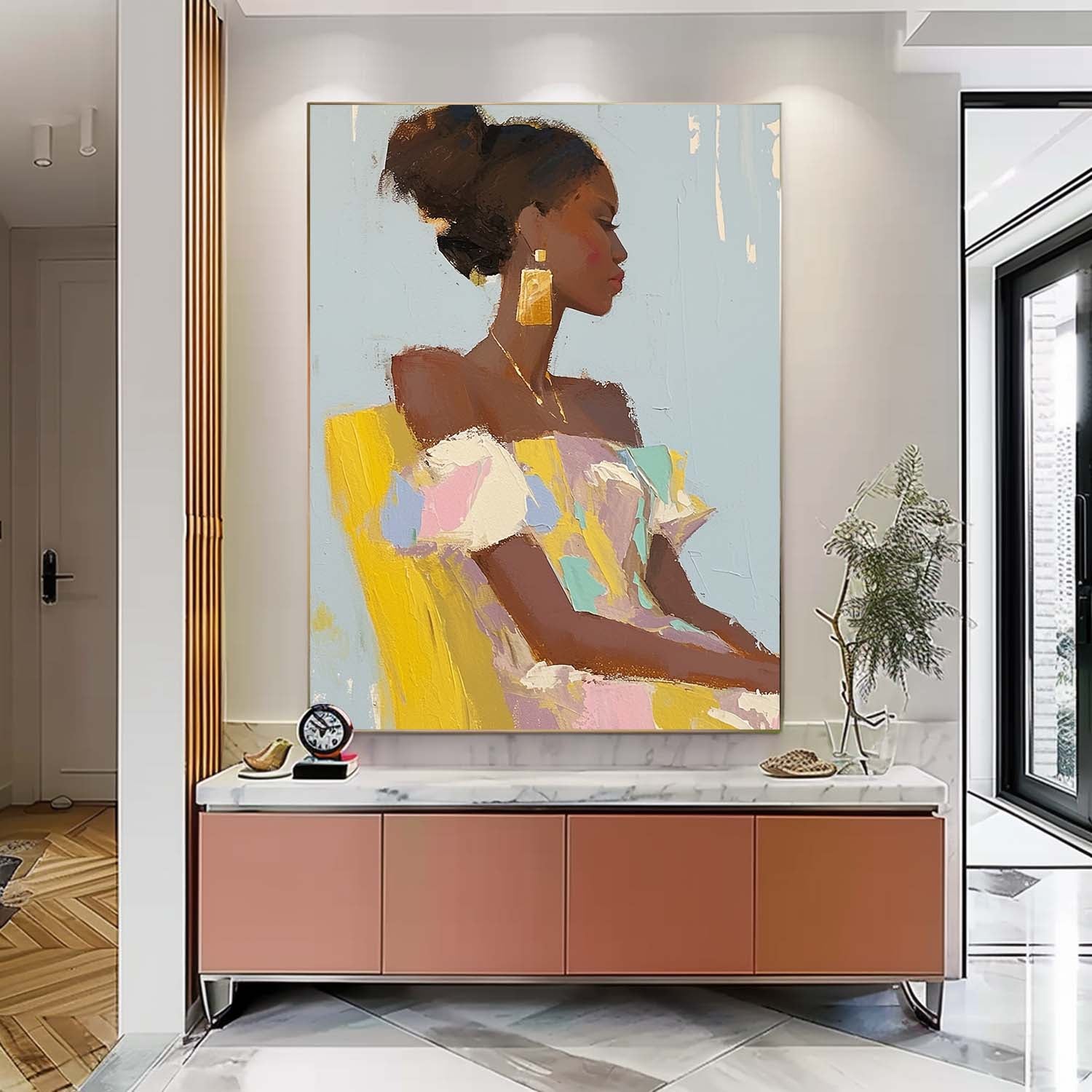 Minimalism Colorful Abstract Artwork Original Elegant Woman Wall Art Vibrant Large Figure Painting Gift