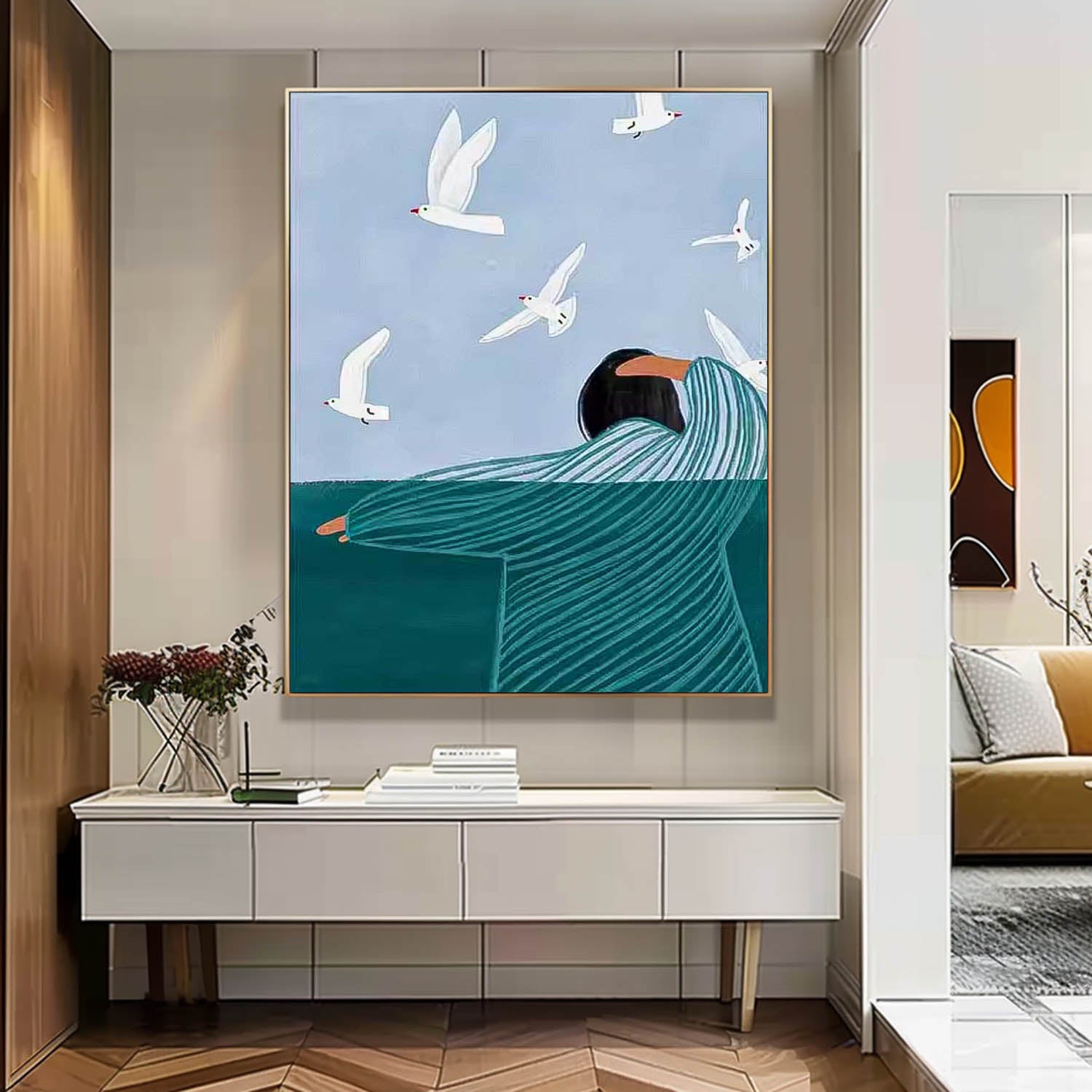Abstract Child Back View Oil Painting On Canvas Original Line Wall Art Modern Impressionism Art For Children's Room