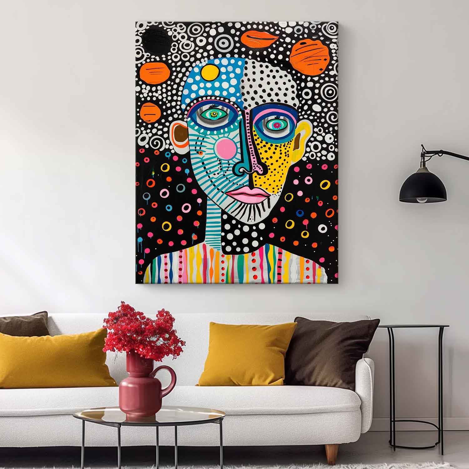 Funny Large Figure Painting Original Graffiti Face Wall Art Minimalism Colorful Abstract Boho Artwork Gift