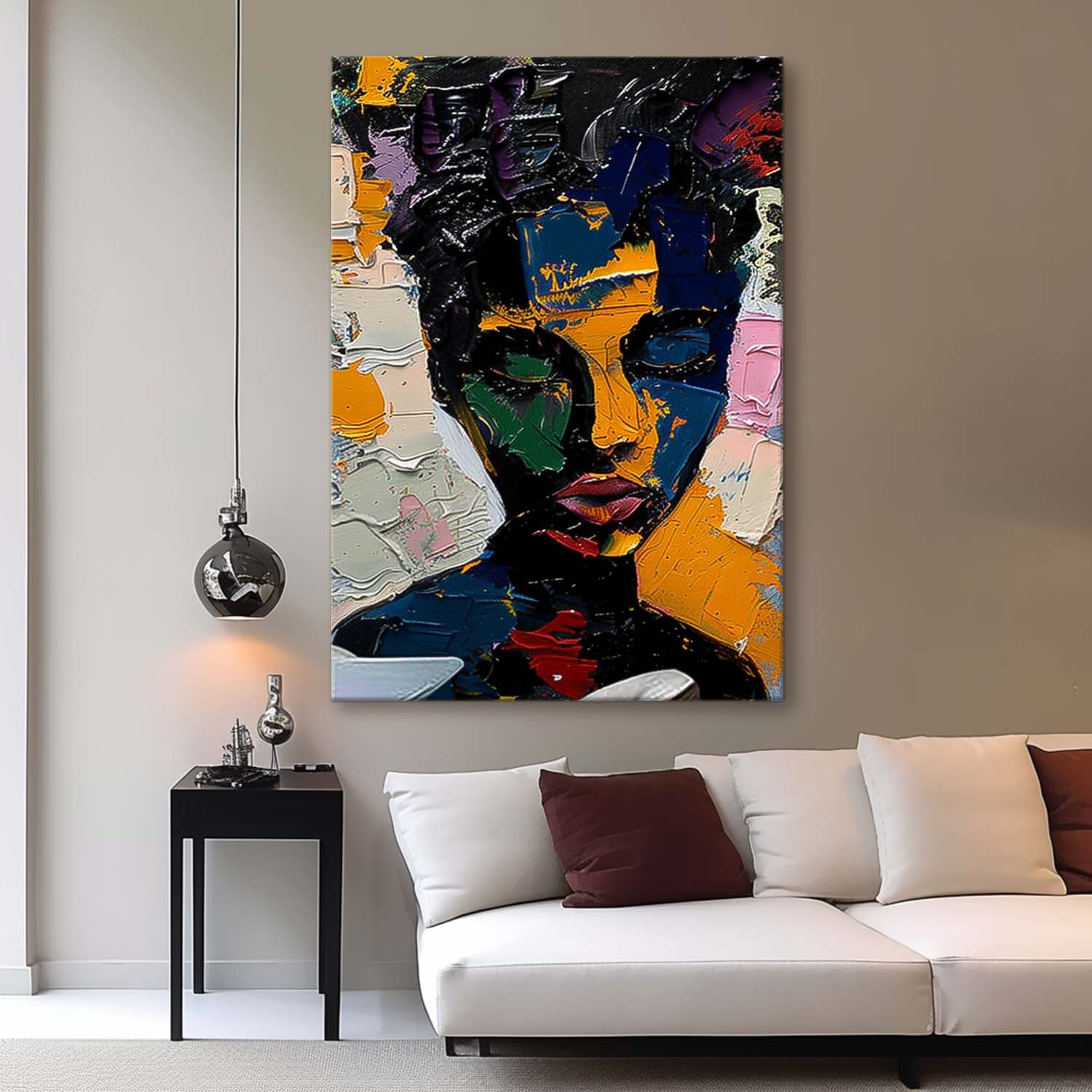 Original Exquisite Lady Wall Art Abstract Color Profile Artwork Large Portrait Painting Framed Home Decor