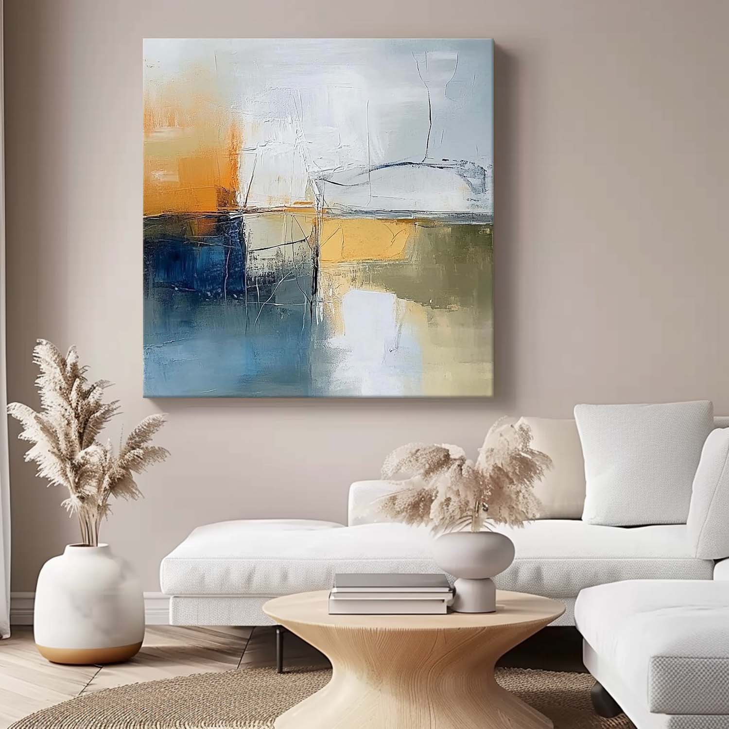 Blue And Yellow Original Hand-painted Canvas Wall Art Modern Textured Artwork Large Abstract Oil Painting