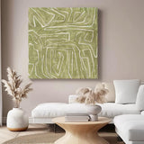 Modern Minimalist Line Canvas Painting Acrylic Large Green Abstract Wall Art Framed For Living Room