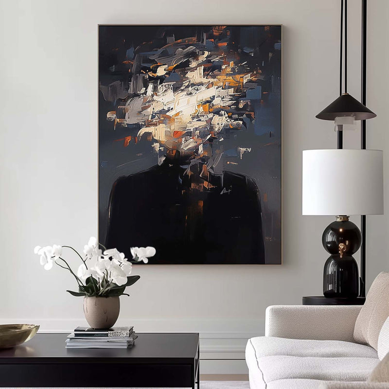 Abstract Faceless Artwork Farge Portrait Painting Original Cool Man Wall Art Black Series For Living Room