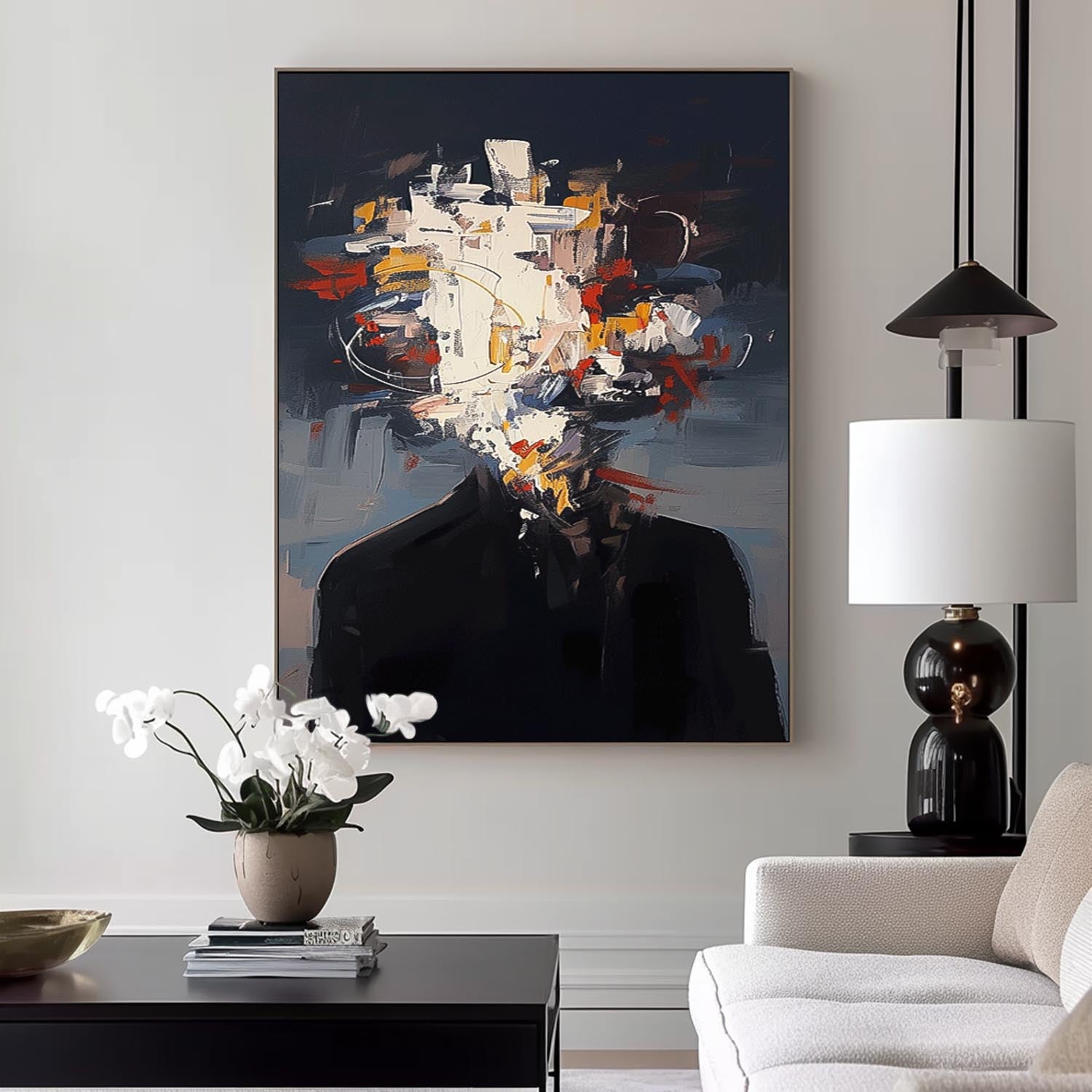 Black Series Large Portrait Painting Original Wall Art Abstract Faceless Artwork For Living Room