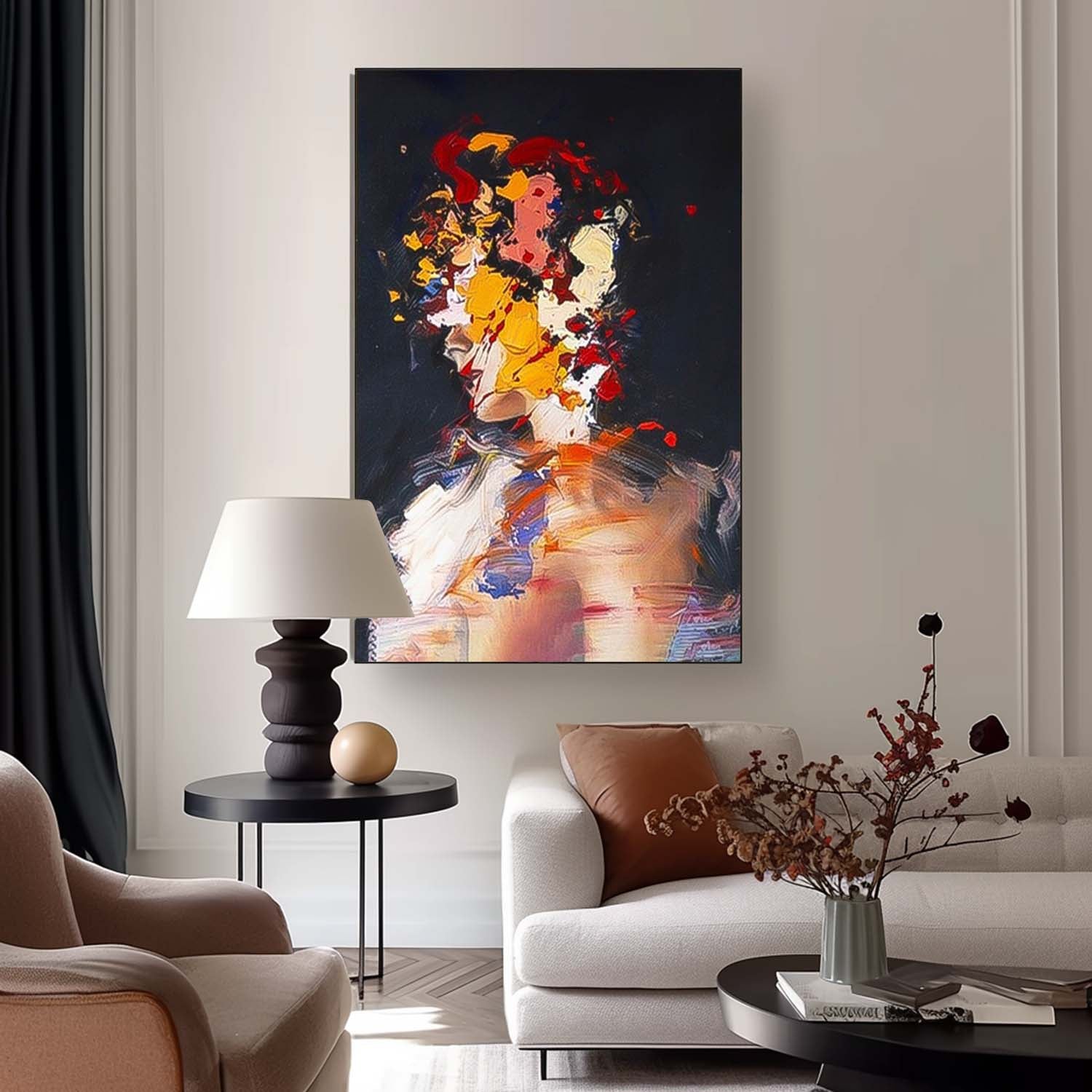 Modern Abstract Woman Painting Colorful Female Wall Art Framed Large Abstract Portrait Canvas Art