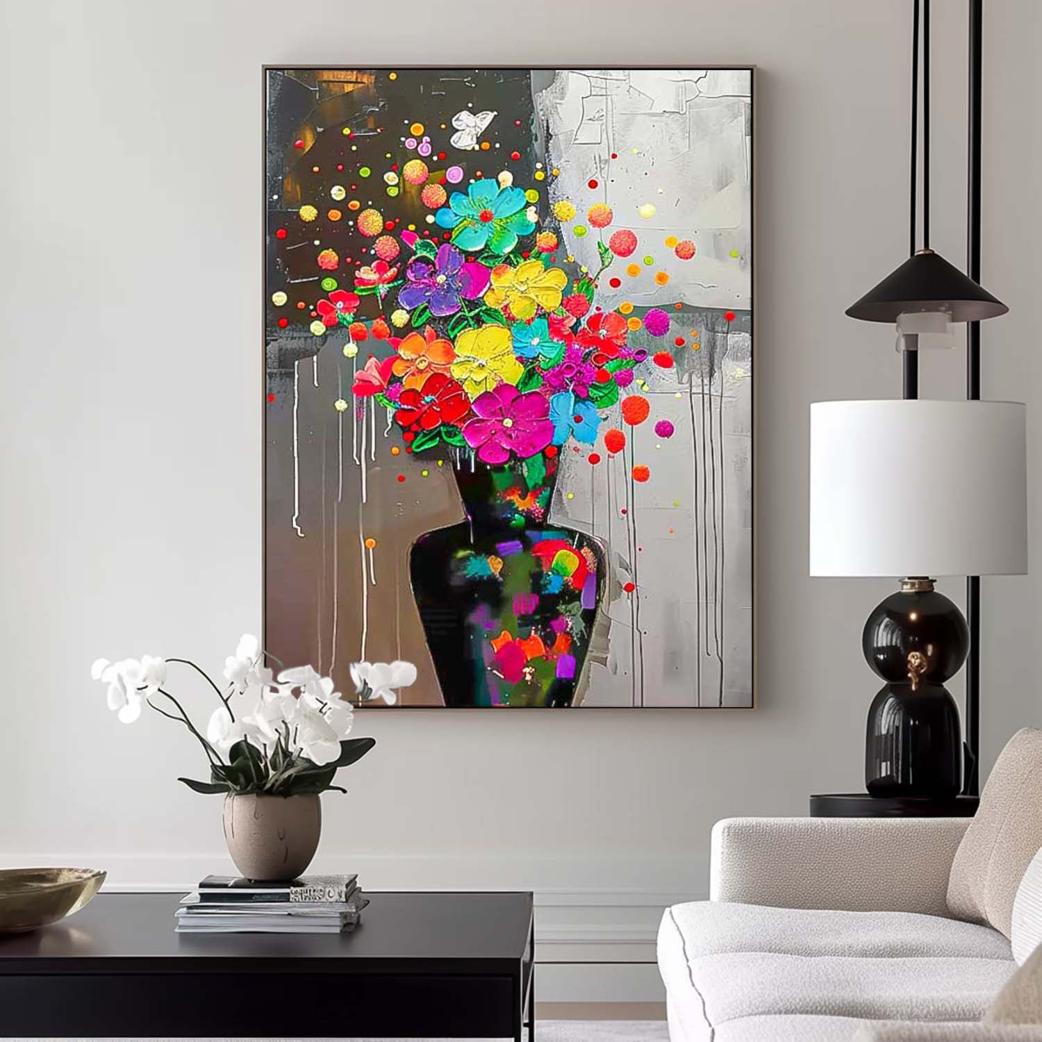 Original Modern Vase Flower Artwork Abstract Hand Painted Oil Painting On Canvas Floral Wall Art Home Decor