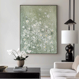 Large Abstract Small White Flower Paintings Modern  Paintings Summer Painting Framed Floral Wall Art