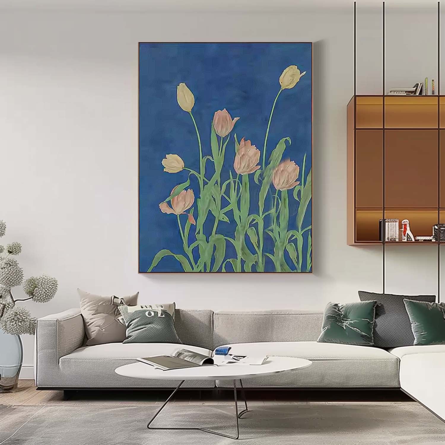 Colorful Tulip Flower Oil Painting on Canvas Big Original Flowers Artwork Framed contemporary Wall Art