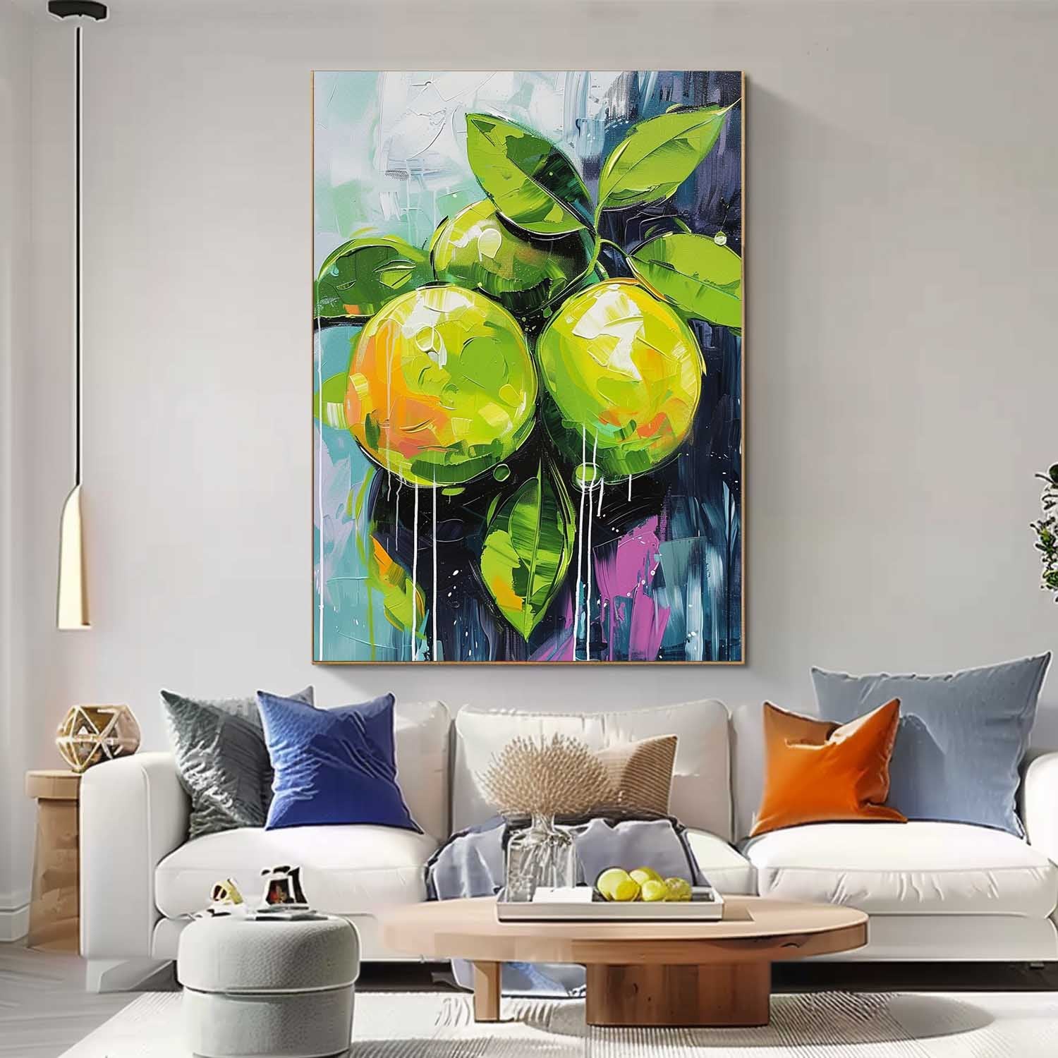 Large Lime Original Artwork Abstract Still Life Painting On Canvas Colorful Fruit Acrylic Painting Gift