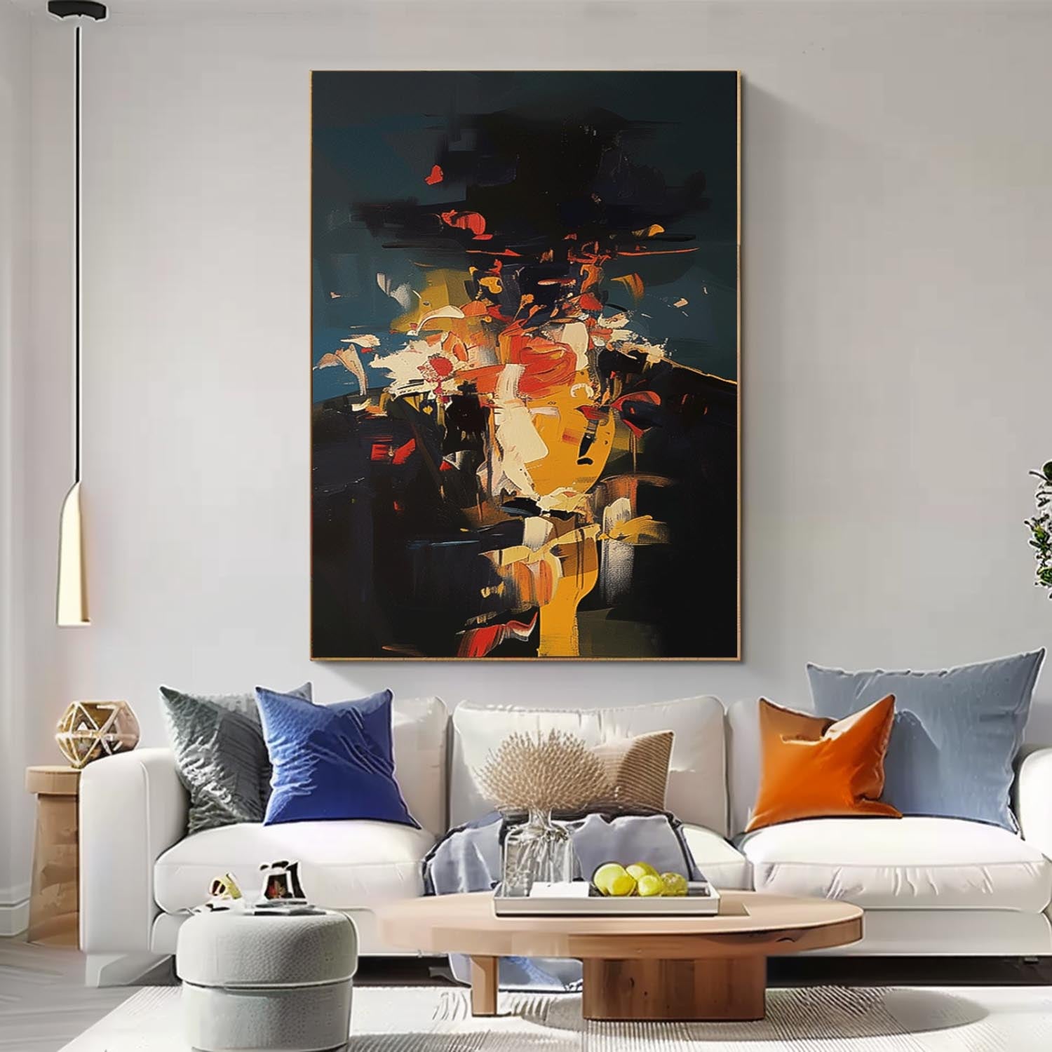 Black Series Large Portrait Painting Original Cool Man Wall Art Abstract Faceless Artwork For Living Room
