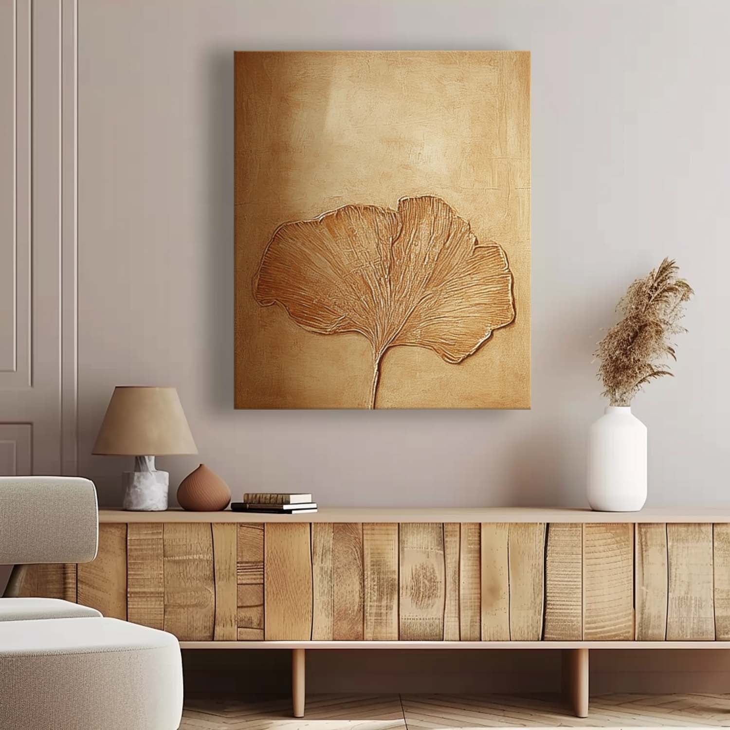 Original Ginkgo Leaf Painting Exquisite Ginkgo Leaf Acrylic Painting Textured Brown Floral Art For Living Room