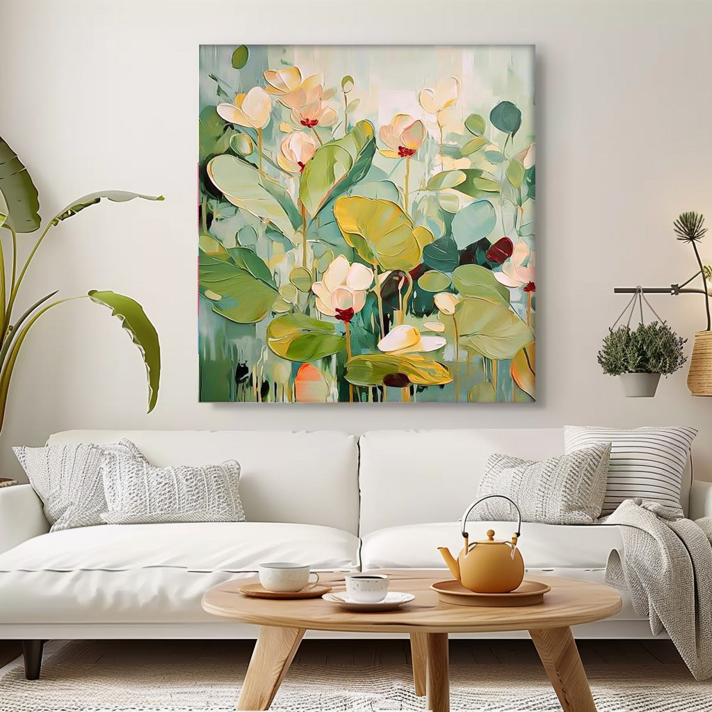 Extra Large Textured Abstract Flower Paintings Square Contemporary Floral Paintings Spring Painting Framed