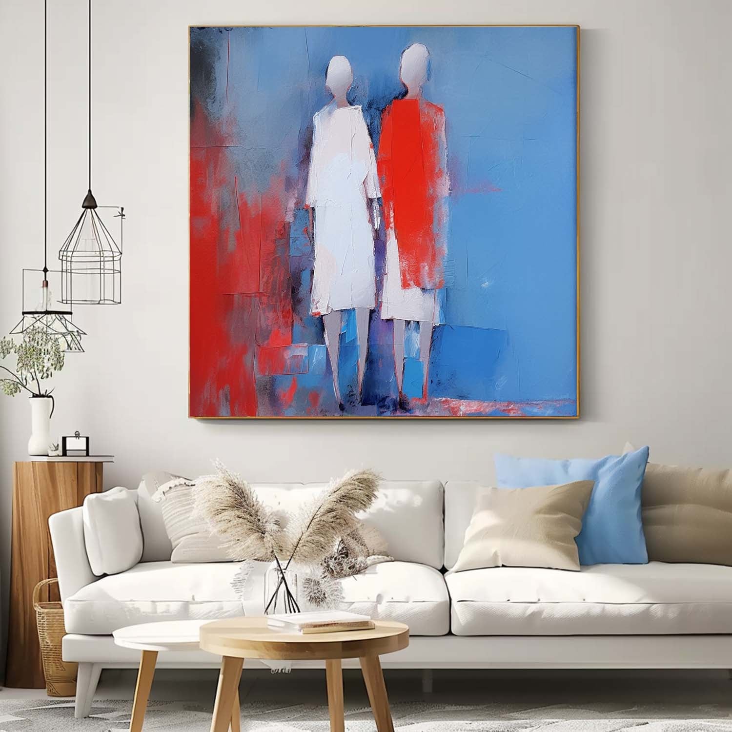 Red And Blue Abstract people's Wall Art Original Character Outline Painting Canvas Large Square Artwork