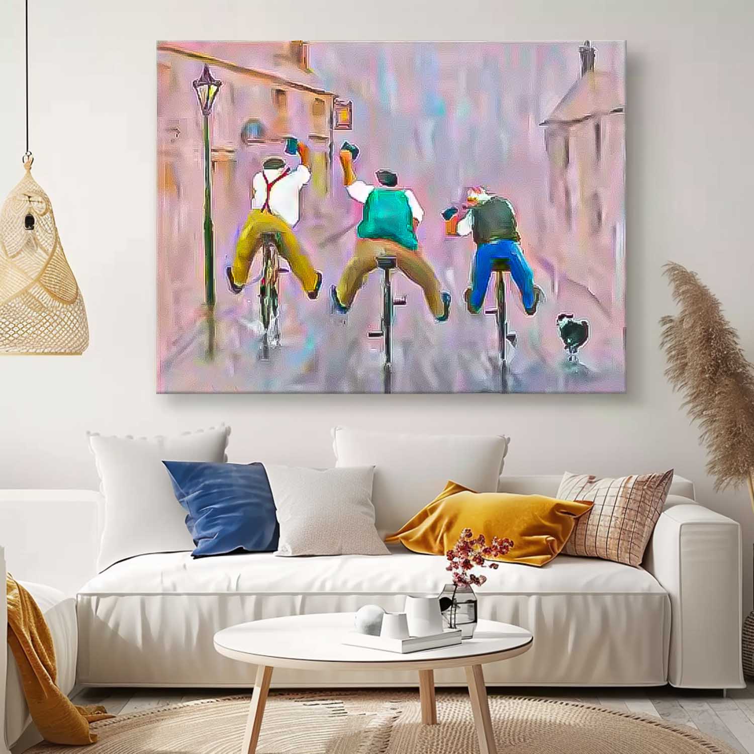 Large Man Rding A Bicycle Wall Art Abstract Oil Painting Original Medieval style Artwork For Living Room