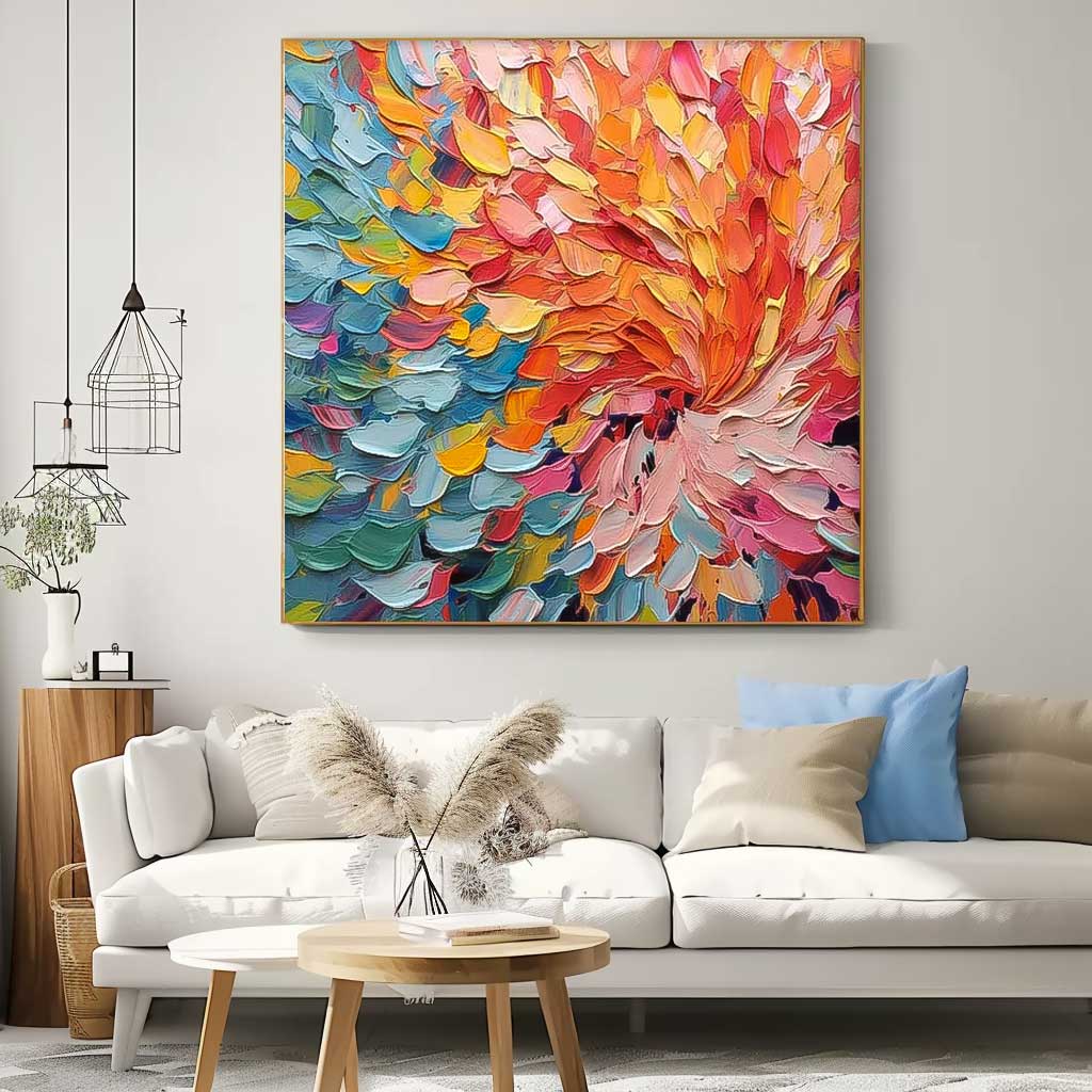 Original Texture Large Colorful Acrylic Painting Canvas Vibrant Colorful Abstract Flowers Oil Painting Modern Wall Art Home Decor