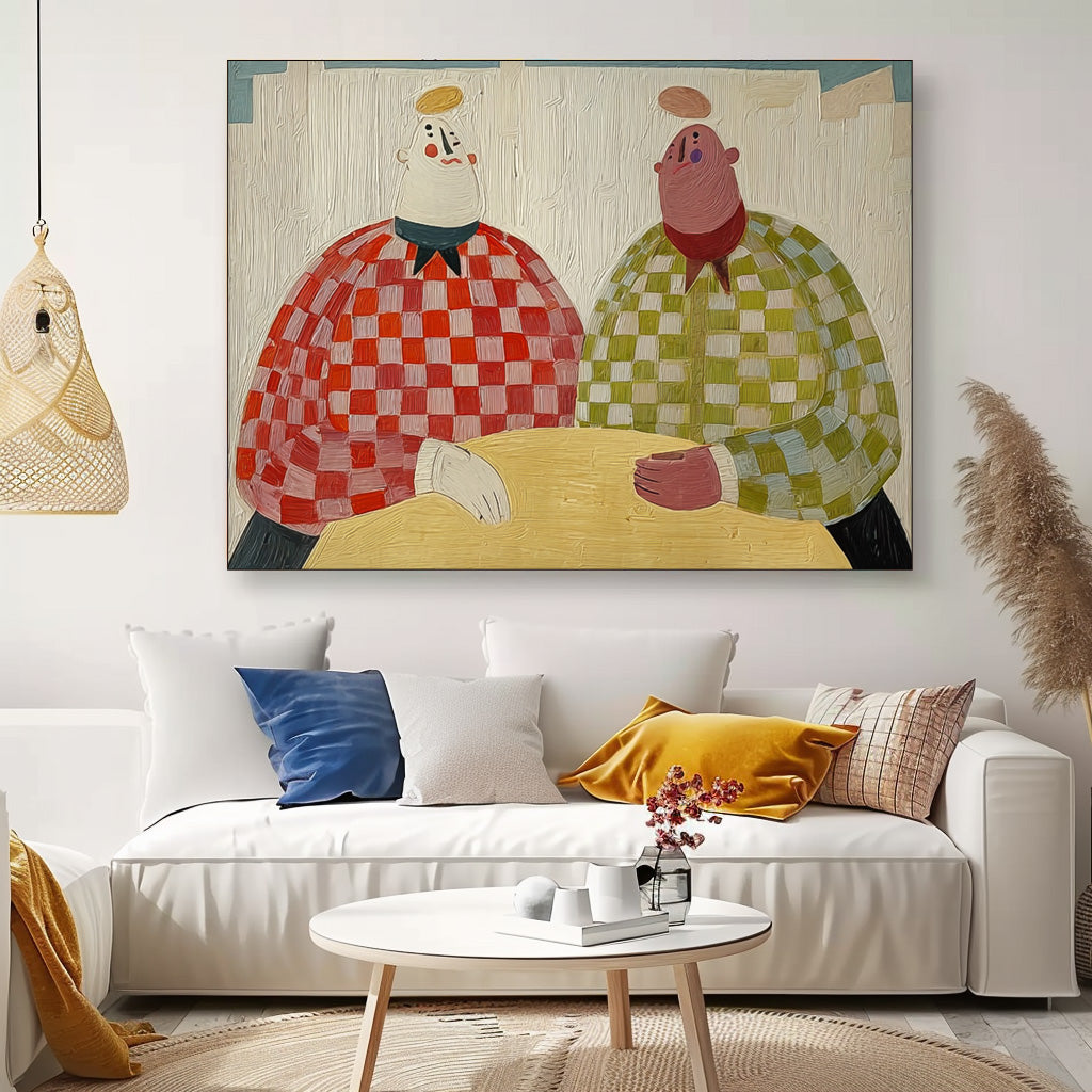 Large Brothers Portrait Wall Art  Figure Oil Painting Original Textured People Painting Canvas Home Decor