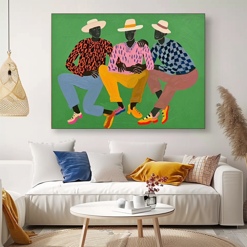 Large Brothers Portrait Wall Art  Figure Oil Painting Original Textured Three People Painting Canvas
