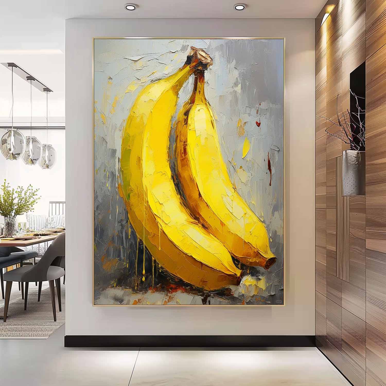 Abstract Still Life Painting On Canvas Large Banana Original Artwork Color Fruit Acrylic Painting Gift