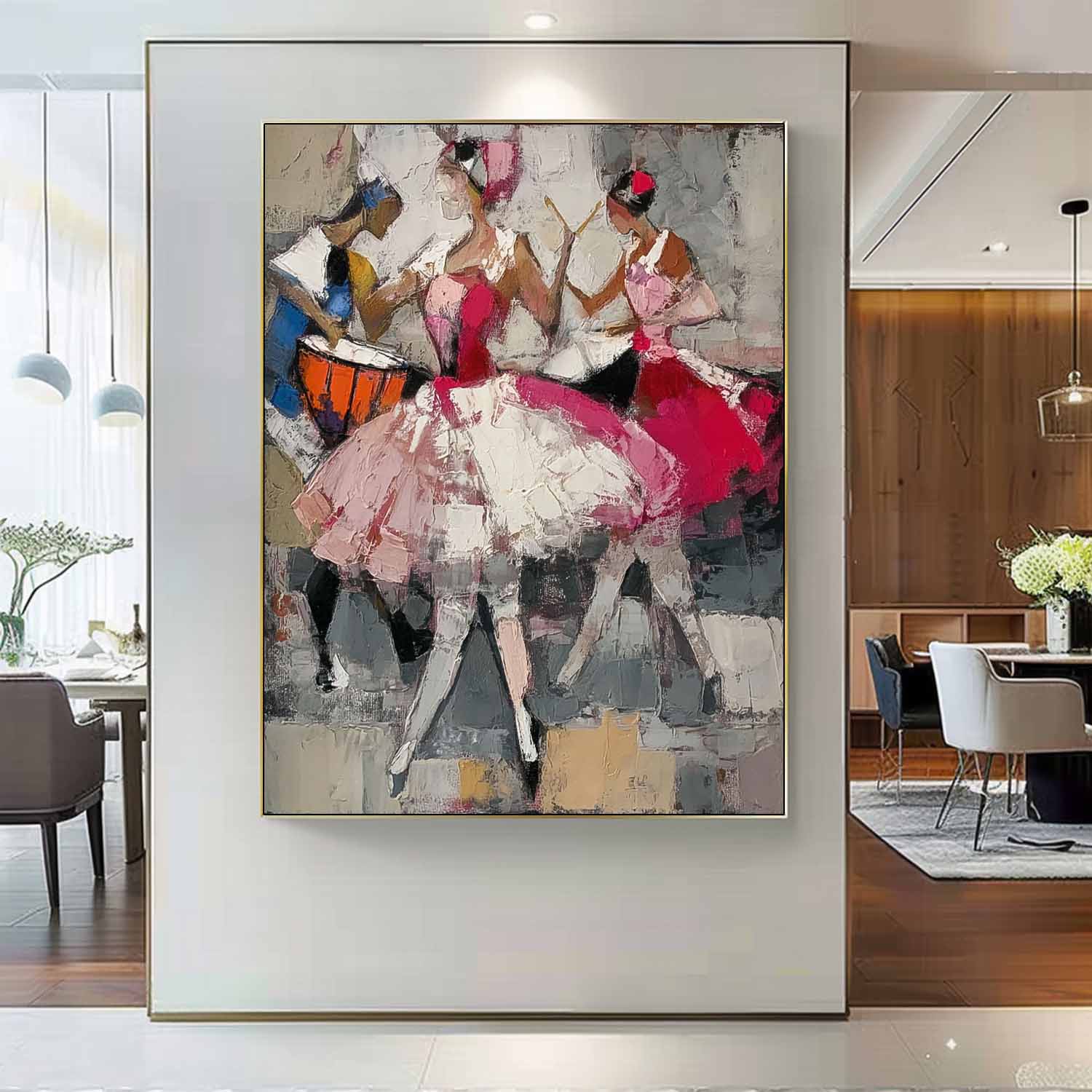 Large Dancing Girl Artwork Original Female Acrylic Painting Canvas Abstract Lady Wall Art Framed