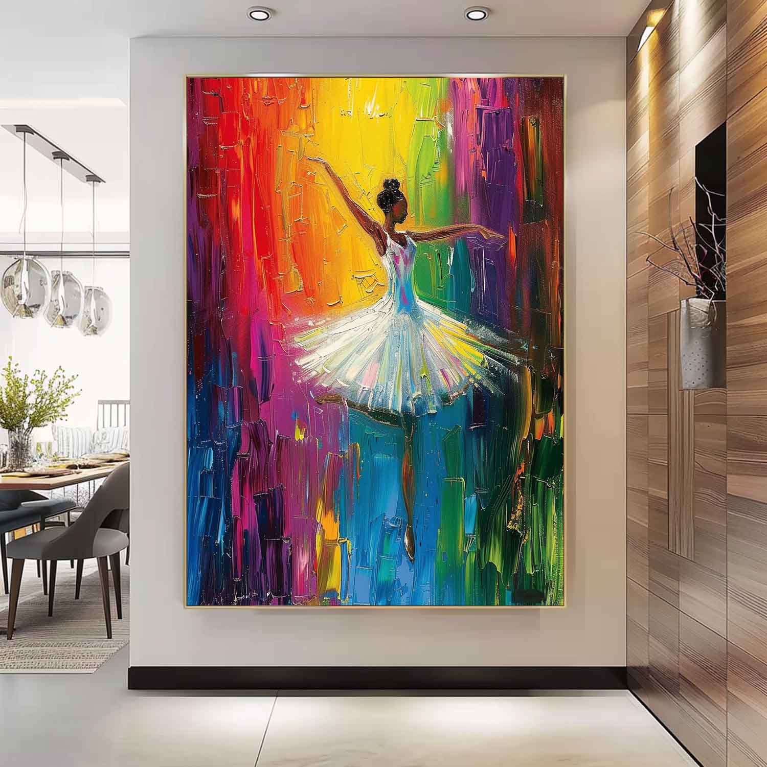 Colorful Artwork Original Modern Ballet Girl Wall Art Big Multicolor Girl Daning Painting Framed Gift