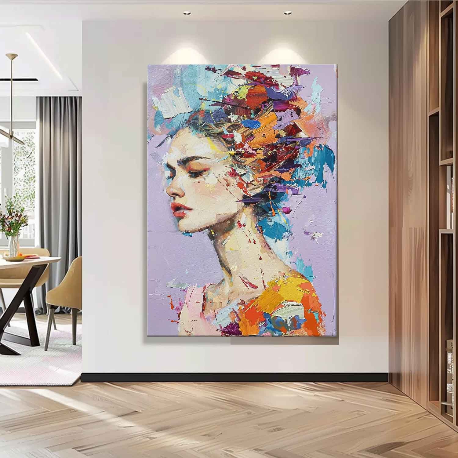 Original Wall Art Abstract Lady Painting Colorful Face Artwork Large Portrait Painting For Living Room
