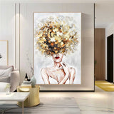 Original White Wall Art Abstract Lady Painting Woman Face Artwork Large Leaf Faceless Portrait Painting