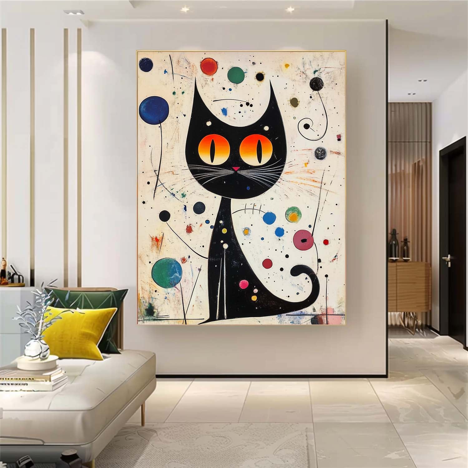 Pop Artwork Joan Miró Style Abstract Cat Acrylic Painting Colorful Modern Cat Oil Painting Home Decor