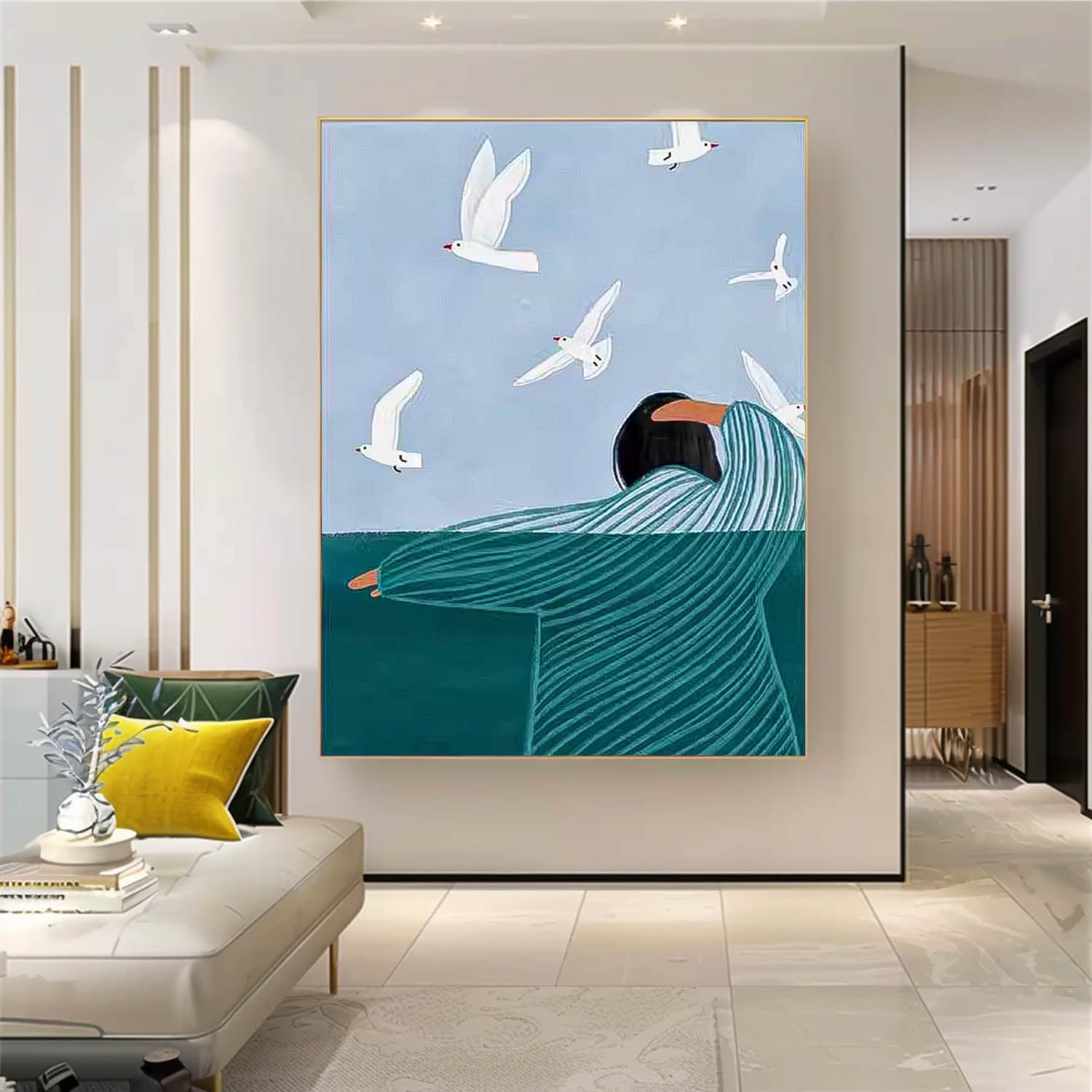 Abstract Child Back View Oil Painting On Canvas Original Line Wall Art Modern Impressionism Art For Children's Room