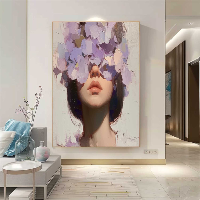 Abstract Lady Painting Woman Face Painting Large Faceless Portrait Artwork Original Flower Figurative Canvas Art Framed Woman Art Home Decor