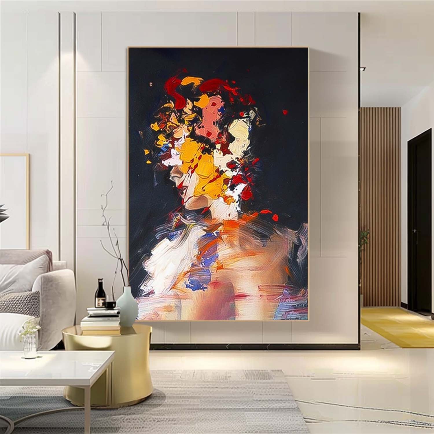 Modern Abstract Woman Painting Colorful Female Wall Art Framed Large Abstract Portrait Canvas Art