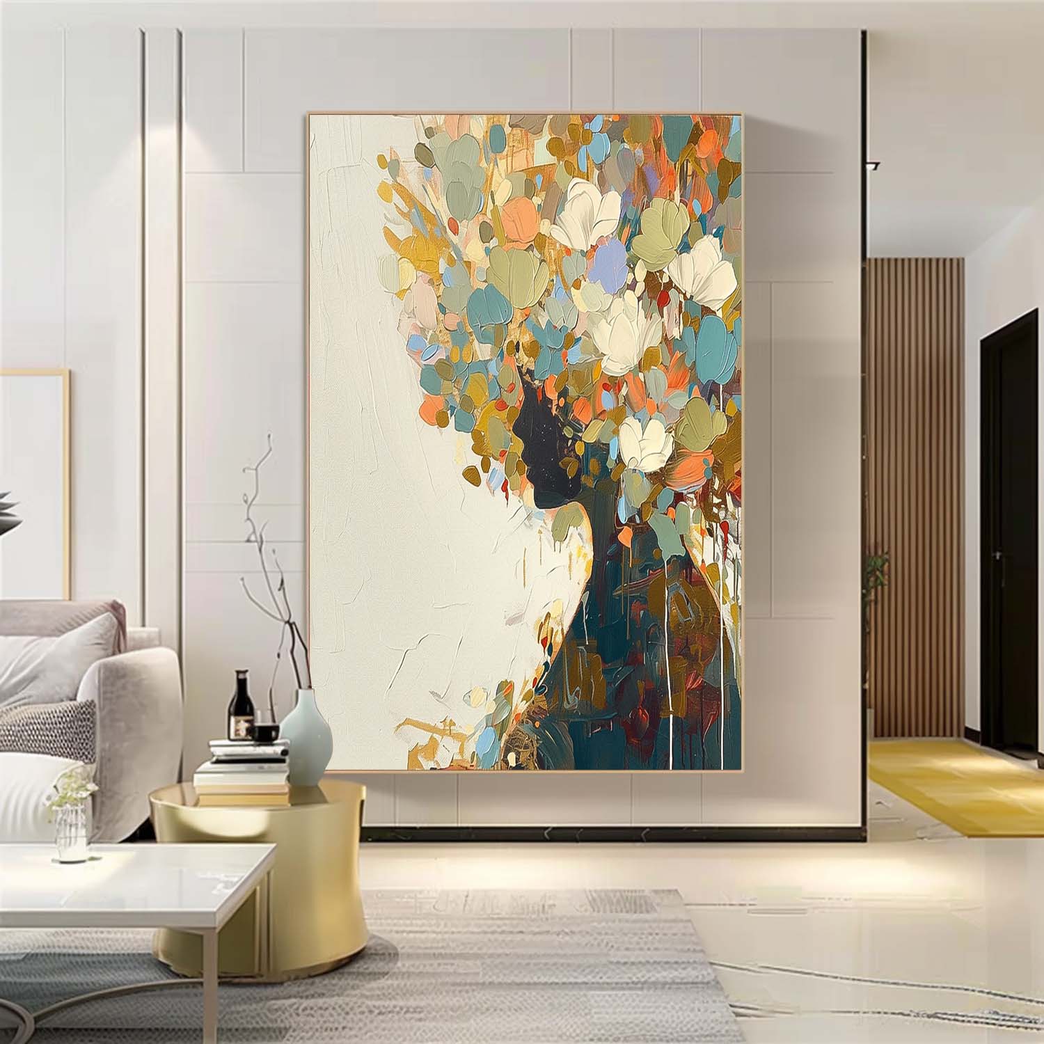 Abstract Color Flower Profile Shadow Artwork Large Portrait Painting Original Lady Wall Art For Living Room