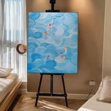 Warm Blue Large Contemporary Koi Acrylic Painting On Canvas Abstract Goldfish Oil Painting Original Artwork Decor