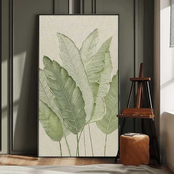 Texture Foliage Long Version Large Abstract Oil Painting Original Green Leaf Wall Art Painting Home Decor