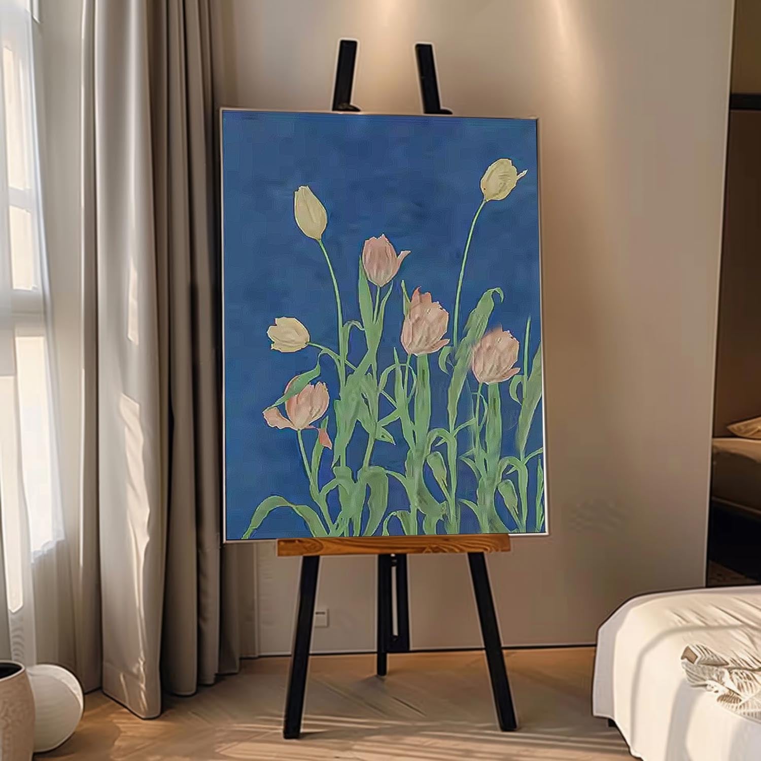 Colorful Tulip Flower Oil Painting on Canvas Big Original Flowers Artwork Framed contemporary Wall Art