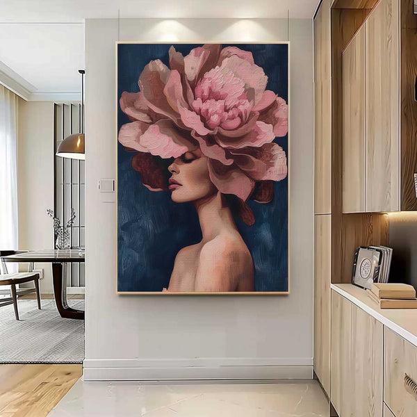 Large Portrait Painting Original Wall Art Abstract beautiful Peony Painting Colorful Faceless Artwork Home Decor