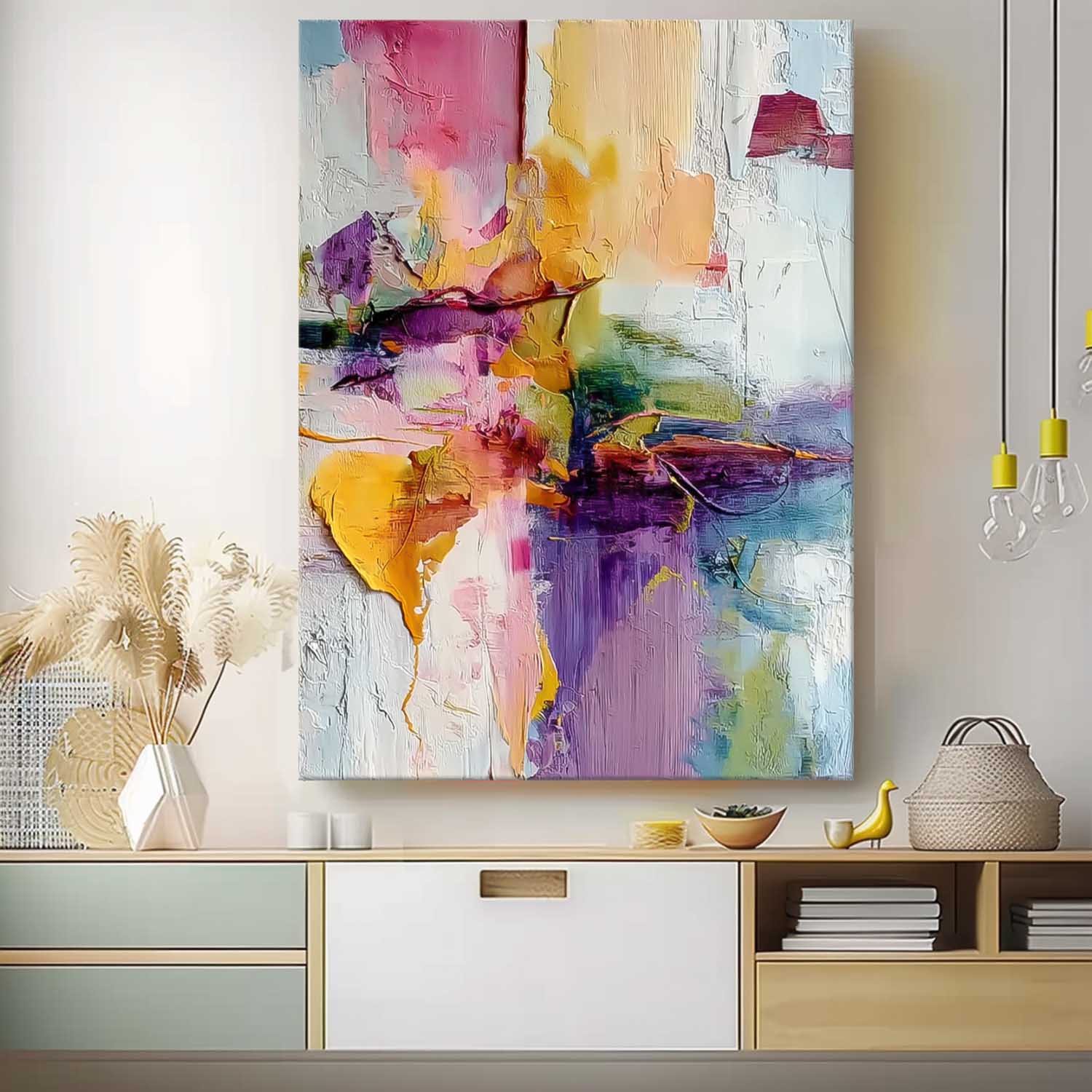 Original Scraper Oil Painting Bright Color Texture Acrylic painting Abstract Large Wall Art Fashion Art