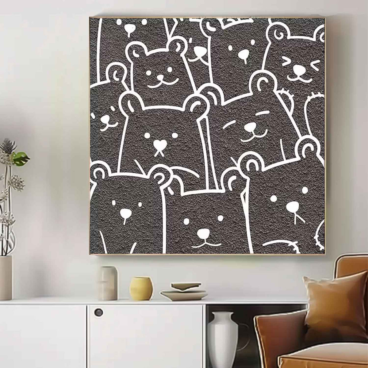 Large Interesting Simple Strokes Bear Abstract Wall Art Modern Minimalist Canvas Acrylic Painting Home Decor