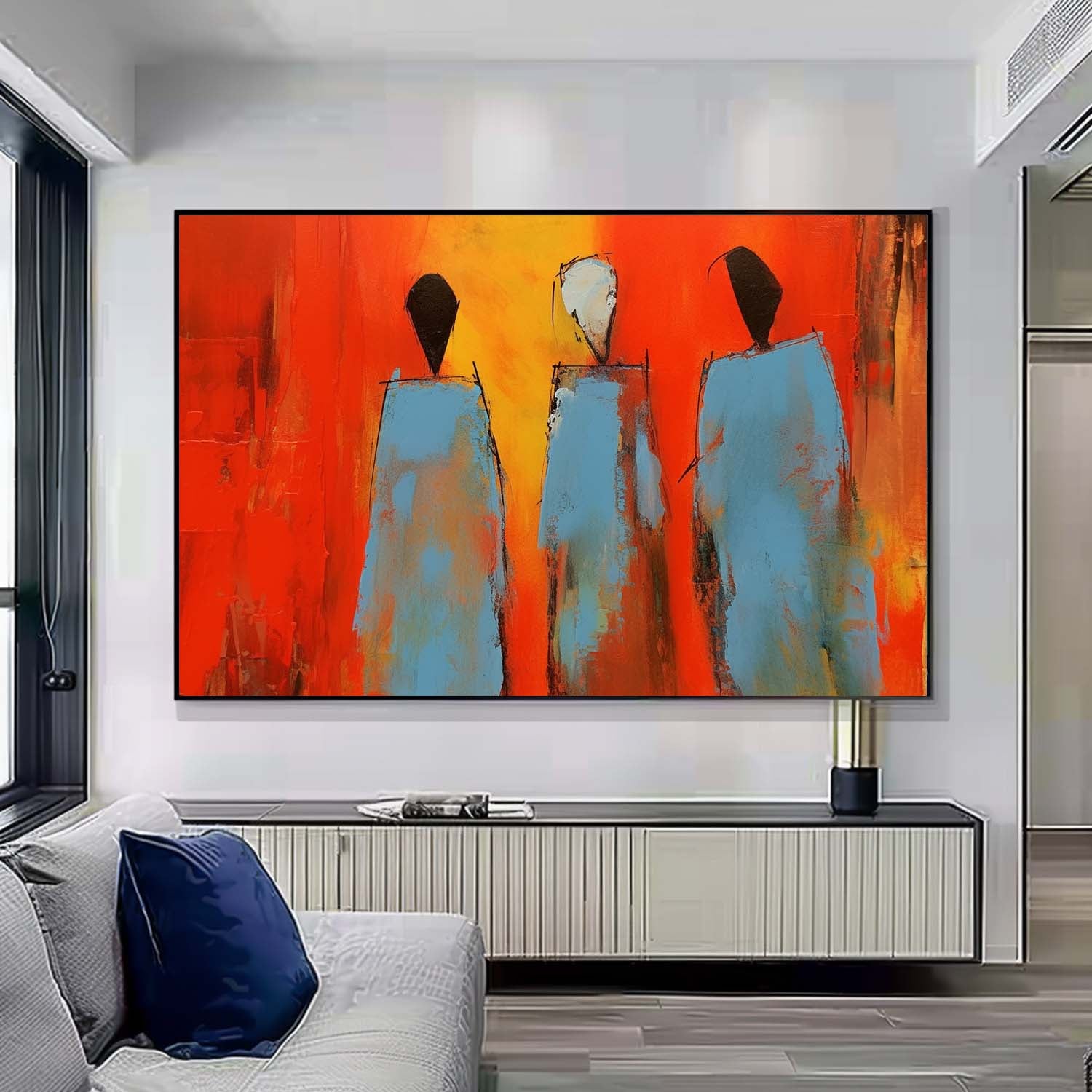 Large Bright Red Human Silhouette Wall Art Abstract Figure Oil Painting Original Human Artwork Home Decor