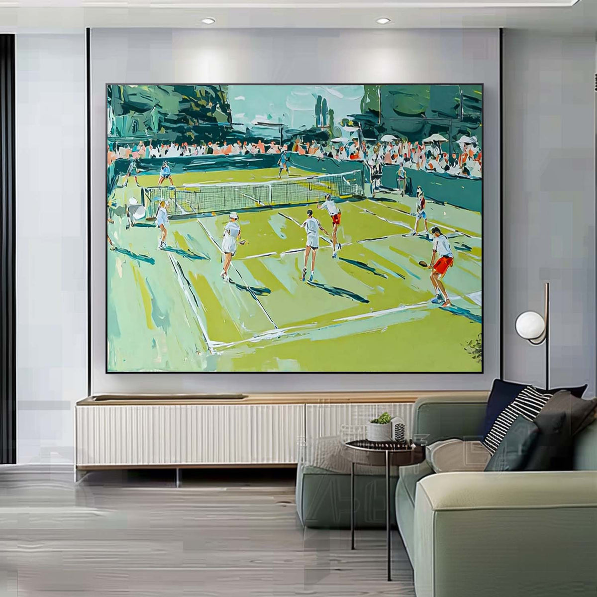 Textured Wall Art Large Green Tennis Court Painting Abstract Tennis Sports Art On Canvas Tennis Lovers Gift
