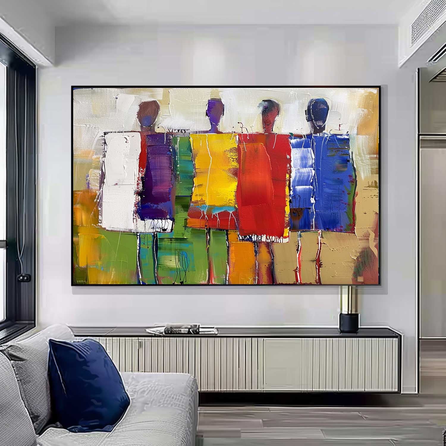 Colorful Abstract Figure Oil Painting Large Silhouette Wall Art Original Artwork For Living Room