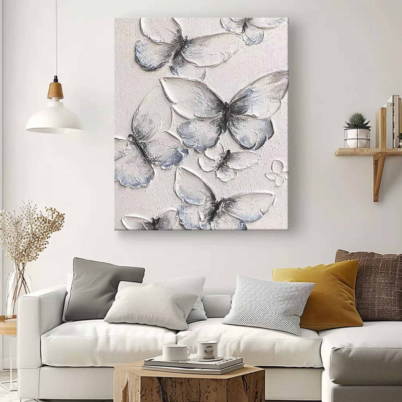 White And Blue butterfly Oil Painting Modern Texture Animal Oil Painting Impressionist butterfly Wall Art