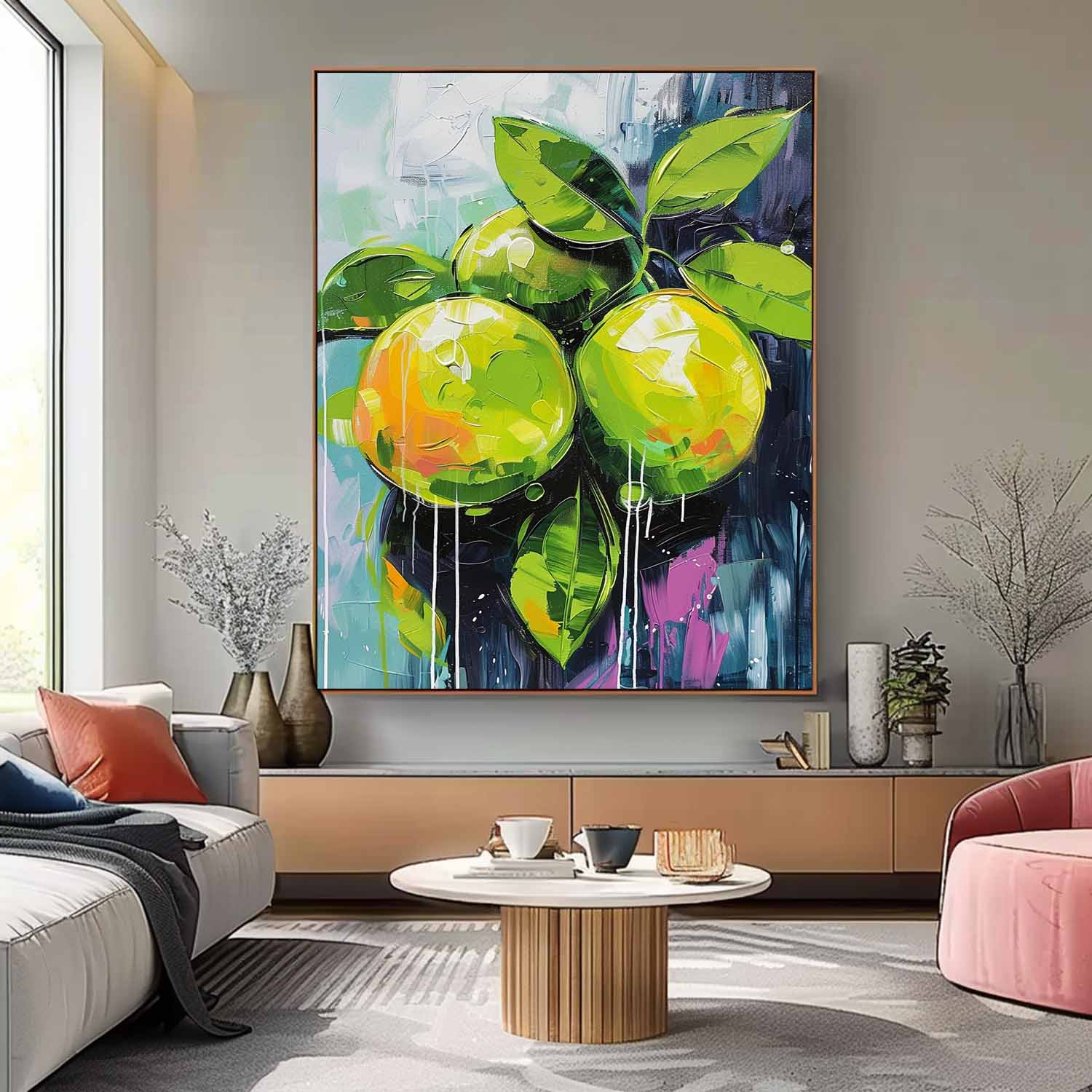 Large Lime Original Artwork Abstract Still Life Painting On Canvas Colorful Fruit Acrylic Painting Gift